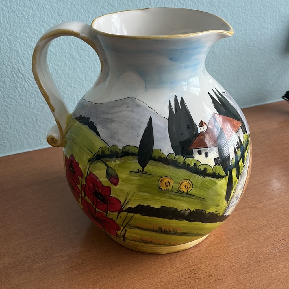 Arte Italica Toscana Pitcher with Poppies Made in Italy